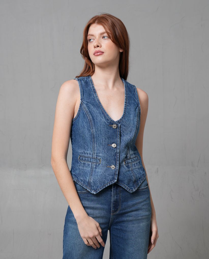 Chaleco en denim con escote en V para mujer