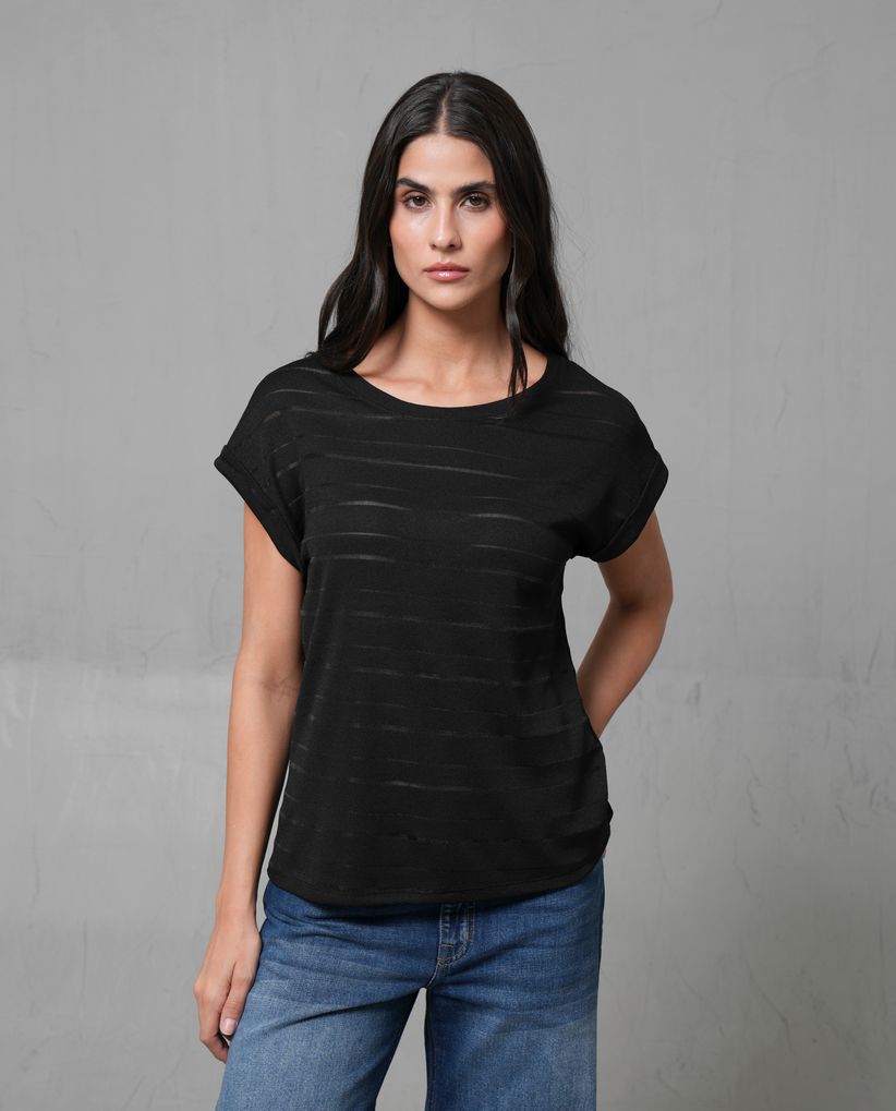 Camiseta tejida con rayas horizontales para mujer