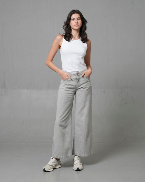 Jean Wide Leg tiro alto tono gris para mujer