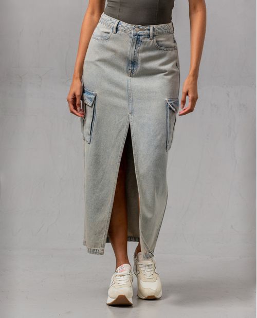 Falda en denim tono medio para mujer