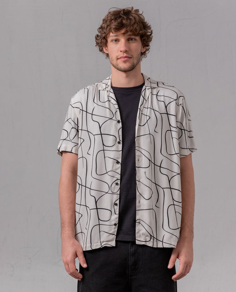 Camisa estampada de botones para hombre