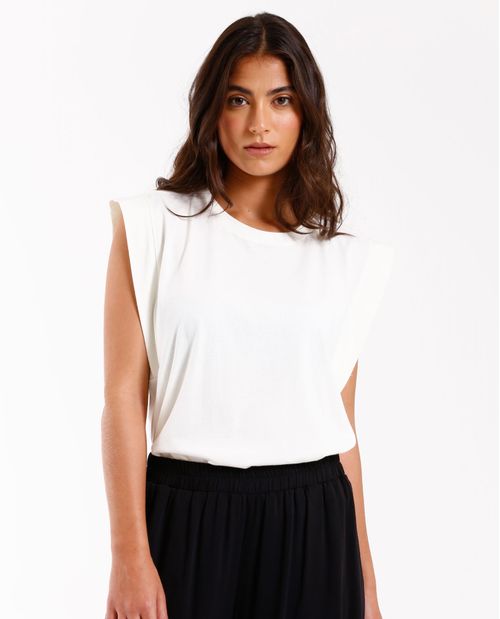 Camiseta manga corta con hombreras para mujer