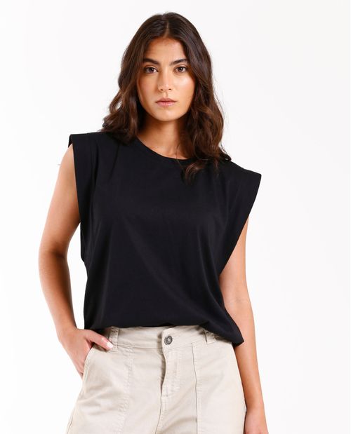 Camiseta manga corta con hombreras para mujer