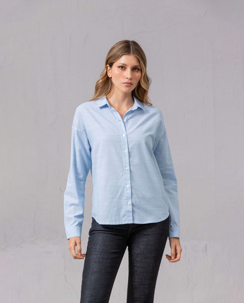 Camisa manga larga en 100% algodón para mujer
