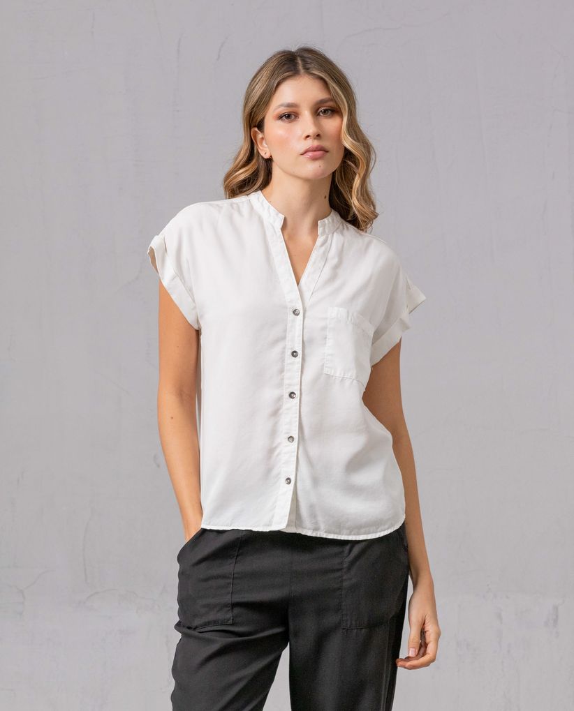 Camisa de manga rodada con escote en V para mujer