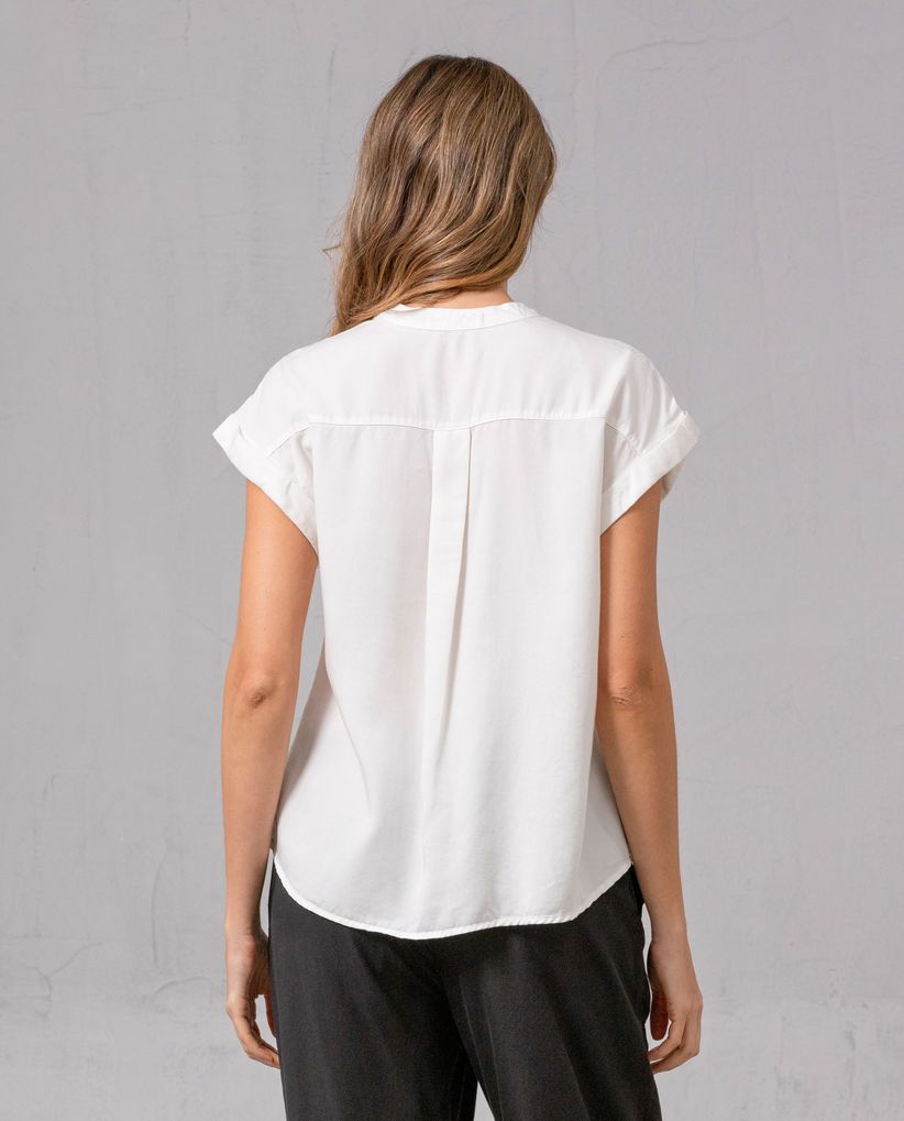 Camisa de manga rodada con escote en V para mujer