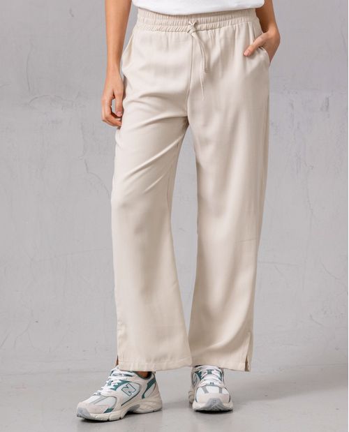 Pantalón con cintura elástica y abertura en bota para mujer