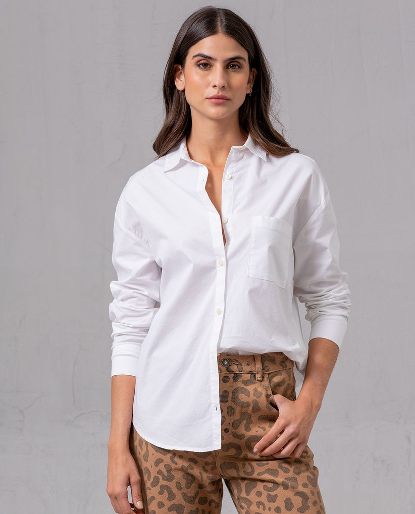 Camisa con bolsillo de parche para mujer
