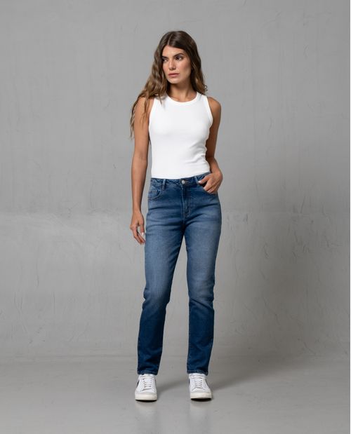 Jean Mom tono azul oscuro para mujer