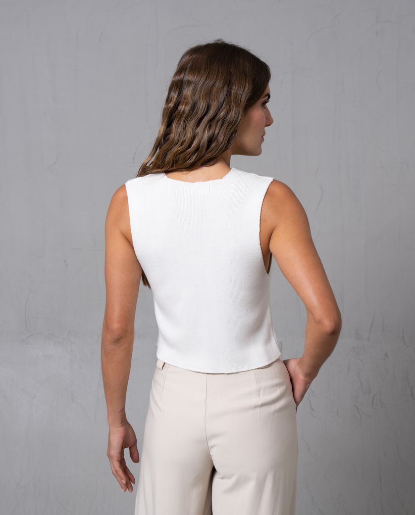 Chaleco tejido con amarres en frente para mujer