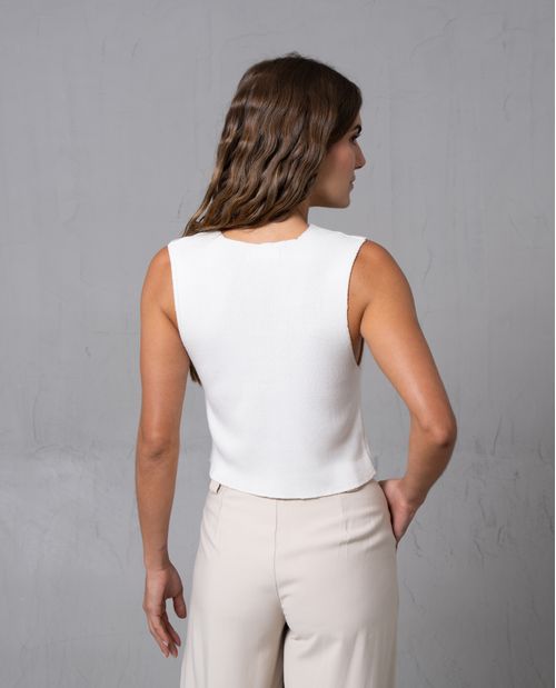 Chaleco tejido con amarres en frente para mujer