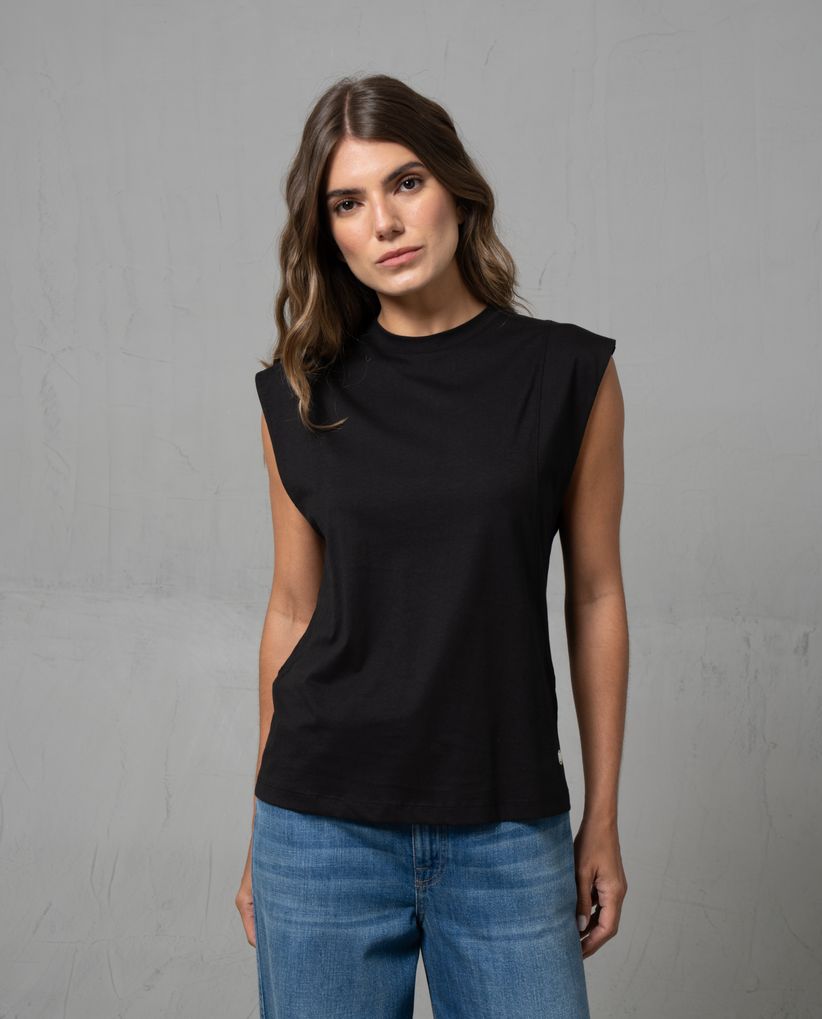 Camiseta manga sisa con costuras en hombros para mujer