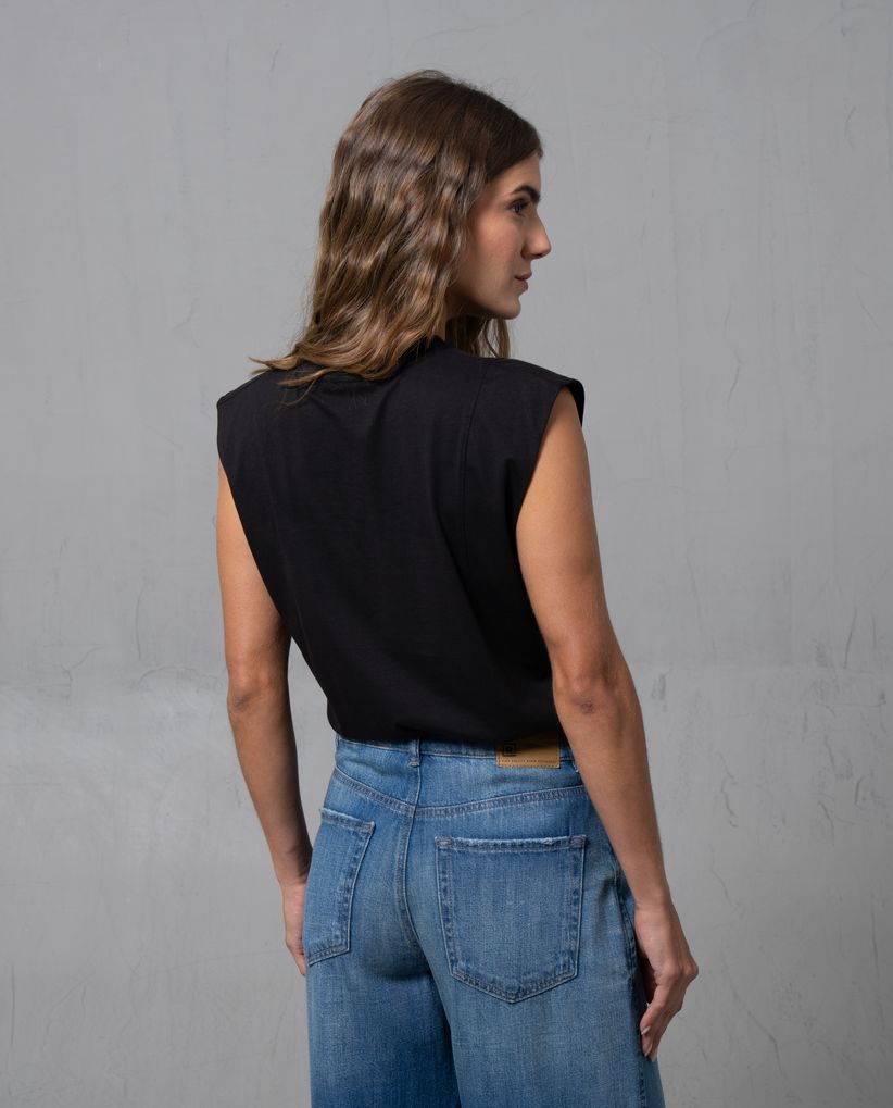 Camiseta manga sisa con costuras en hombros para mujer