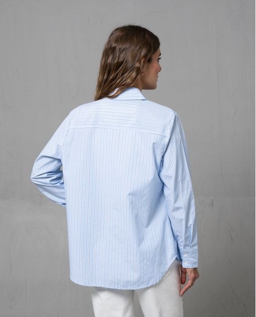 Camisa preteñida a rayas manga larga para mujer