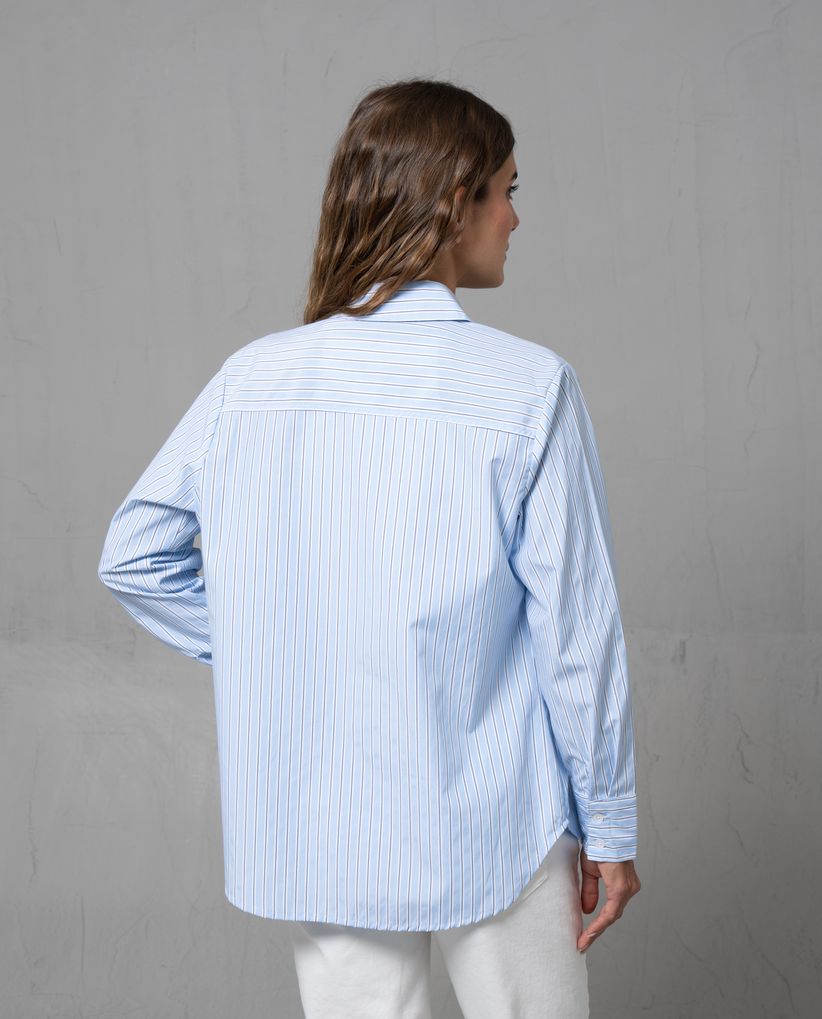 Camisa preteñida a rayas manga larga para mujer