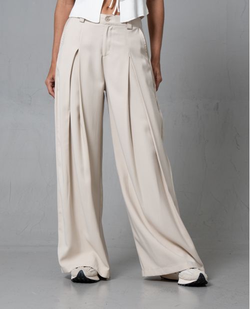 Pantalón amplio con tablas en delantero para mujer