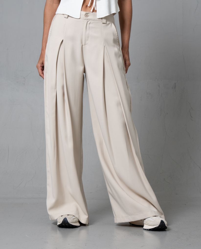 Pantalón amplio con tablas en delantero para mujer