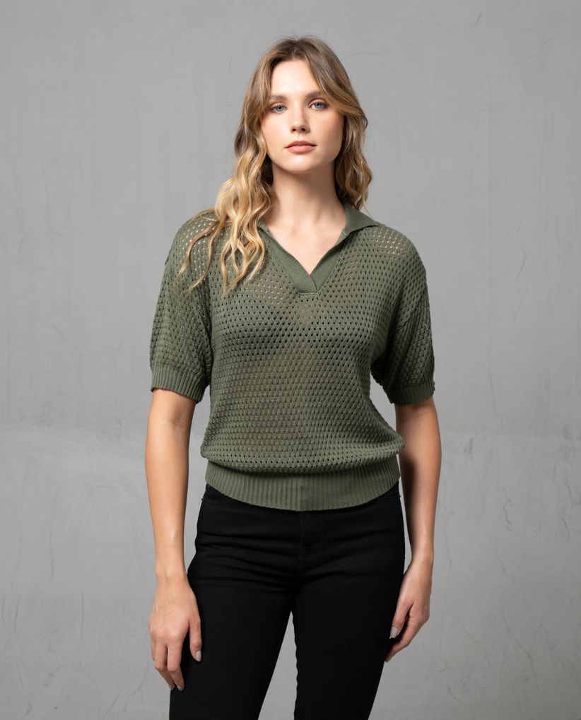 Camiseta tejida tipo polo para mujer