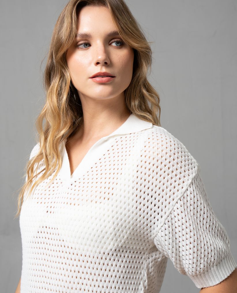Camiseta tejida tipo polo para mujer