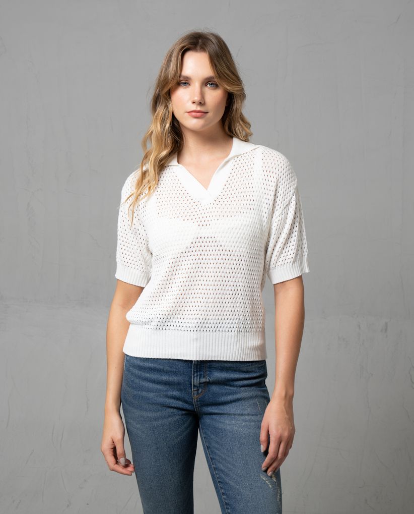 Camiseta tejida tipo polo para mujer