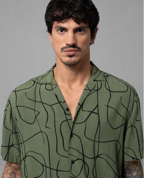 Camisa estampada de botones para hombre