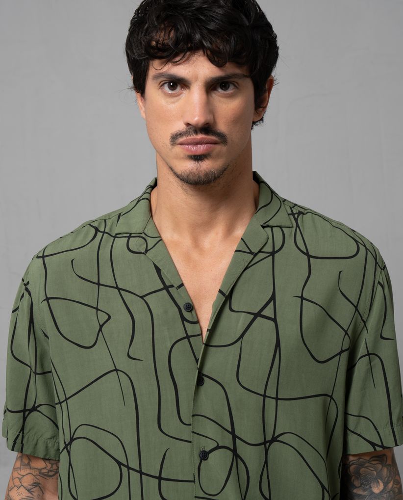 Camisa estampada de botones para hombre