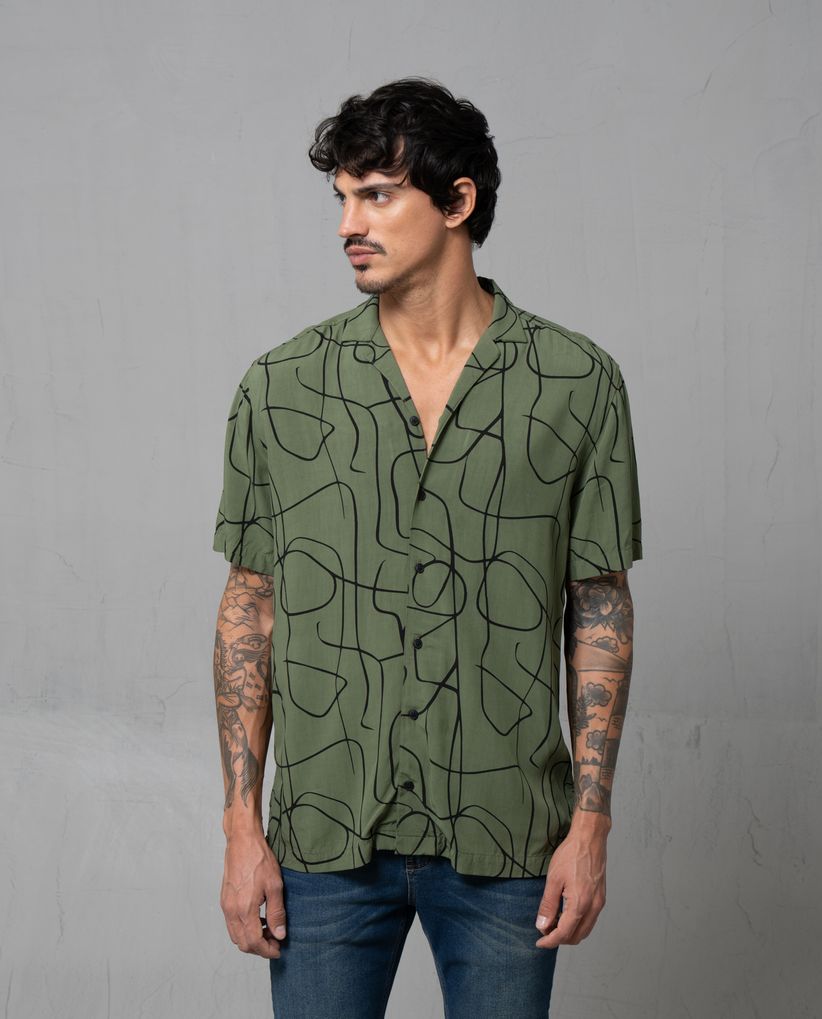 Camisa estampada de botones para hombre