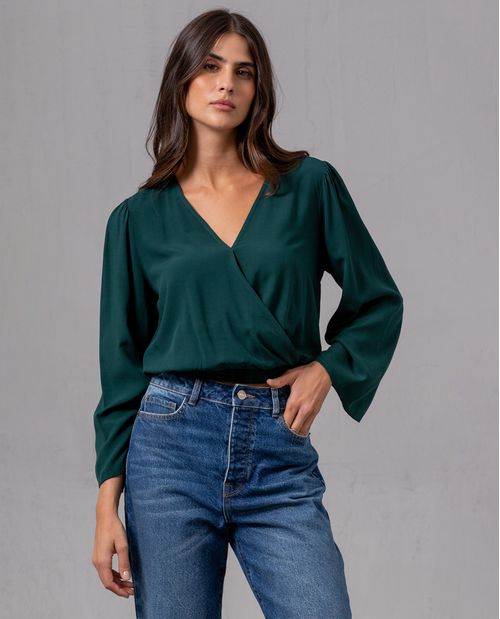 Camisa de diseño cruzado para mujer
