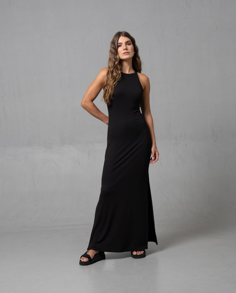 Vestido largo en rib para mujer