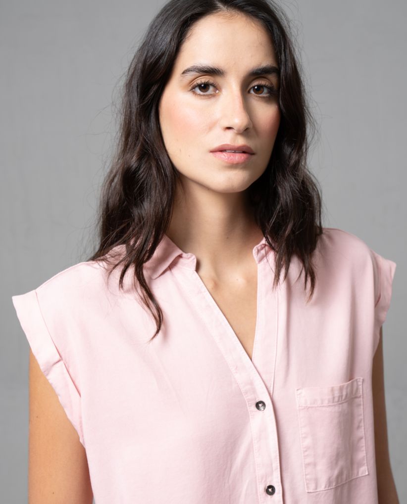 Camisa manga sisa con bolsillo para mujer