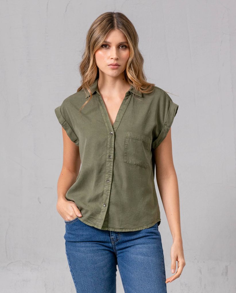Camisa manga sisa con bolsillo para mujer