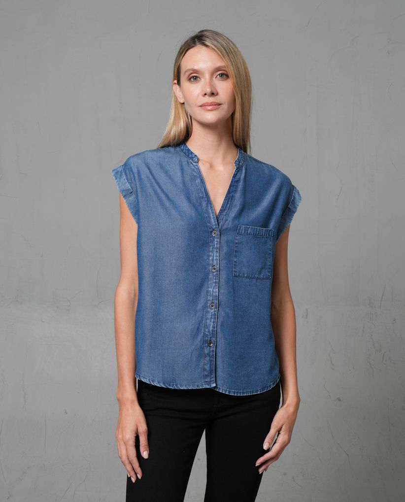 Camisa de manga rodada con escote en V para mujer