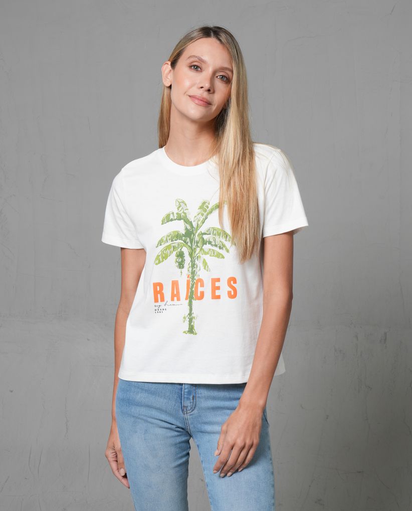 Camiseta estampada en frente para mujer