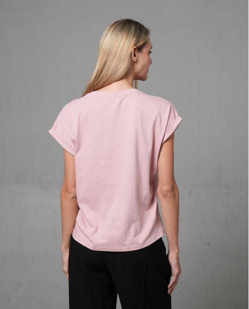 Camiseta cuello en v con bordado para mujer