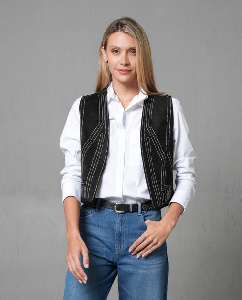 Chaleco con líneas bordadas para mujer