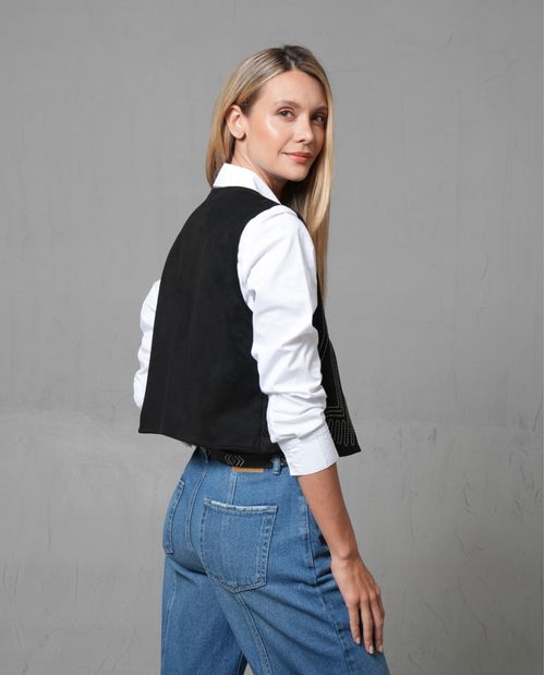 Chaleco con líneas bordadas para mujer