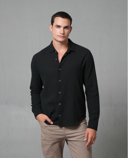 Camisa manga larga de tela con textura para hombre