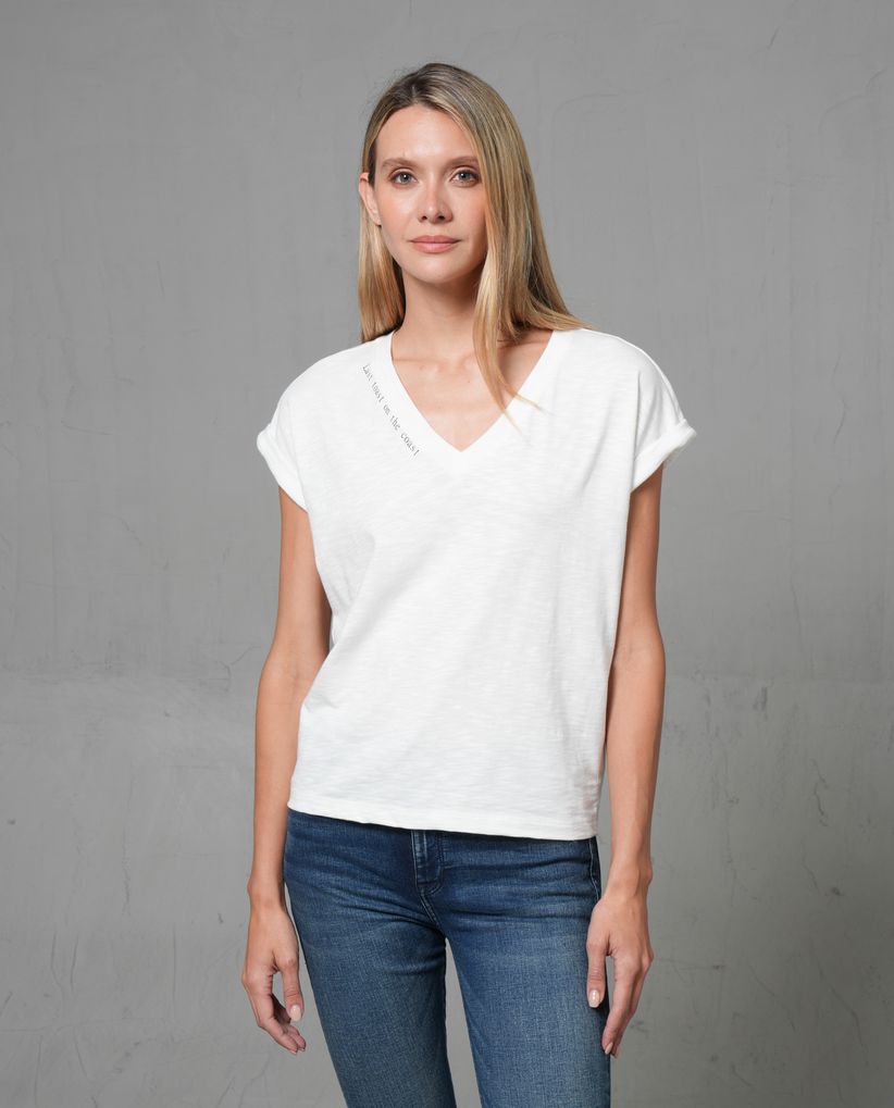 Camiseta cuello en V con estampado para mujer