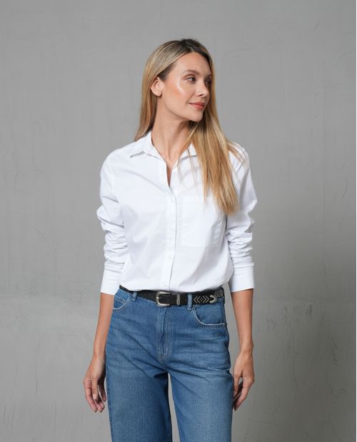Camisa manga larga con bolsillo para mujer