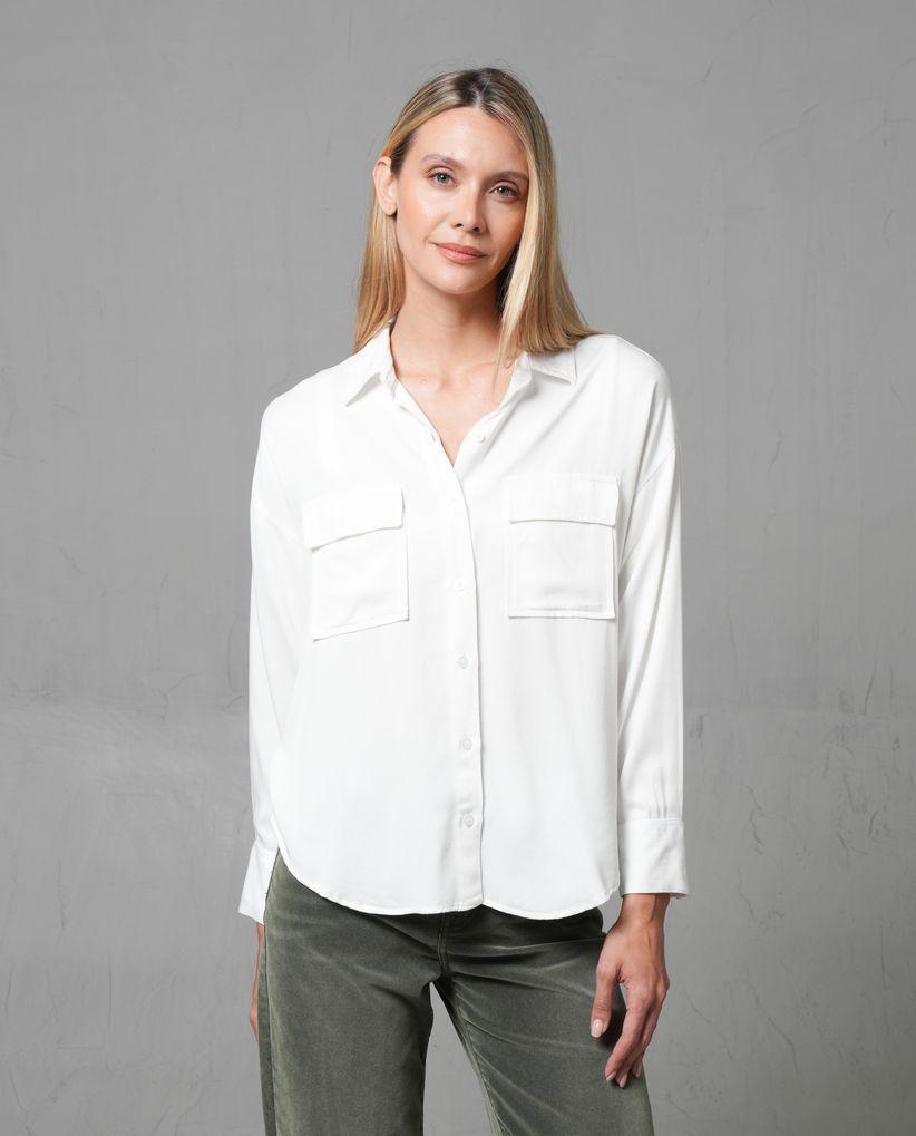 Camisa manga larga con bordado en espalda para mujer