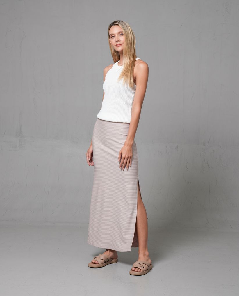 Falda larga en tejido de punto para mujer