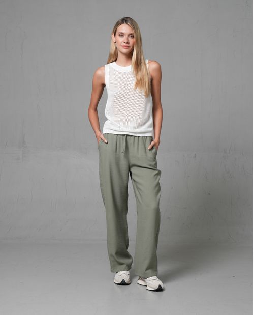 Pantalón Recto con elástico en cintura para mujer