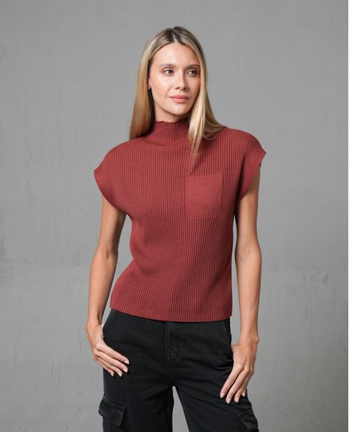 Chaleco tejido con diseño acanalado para mujer