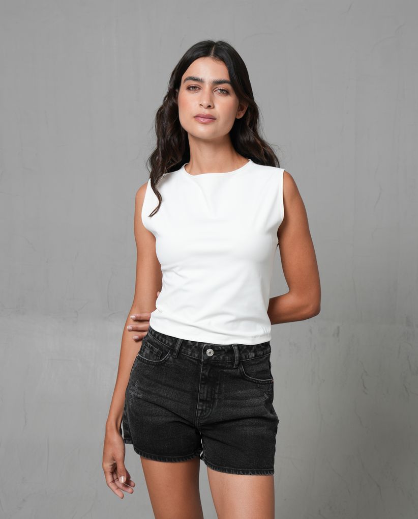 Camiseta semicrop manga sisa para mujer