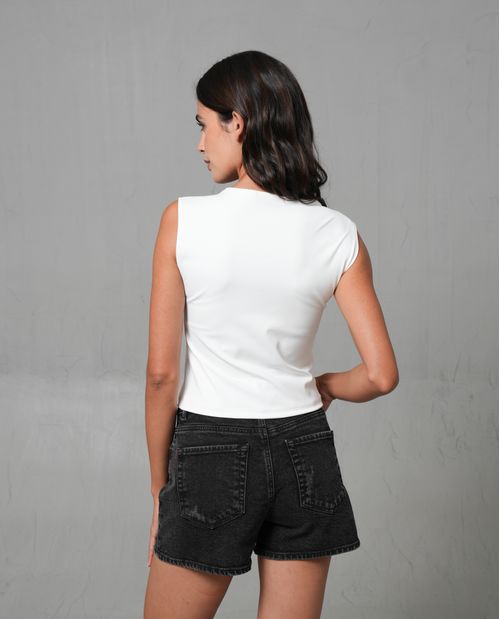 Camiseta semicrop manga sisa para mujer