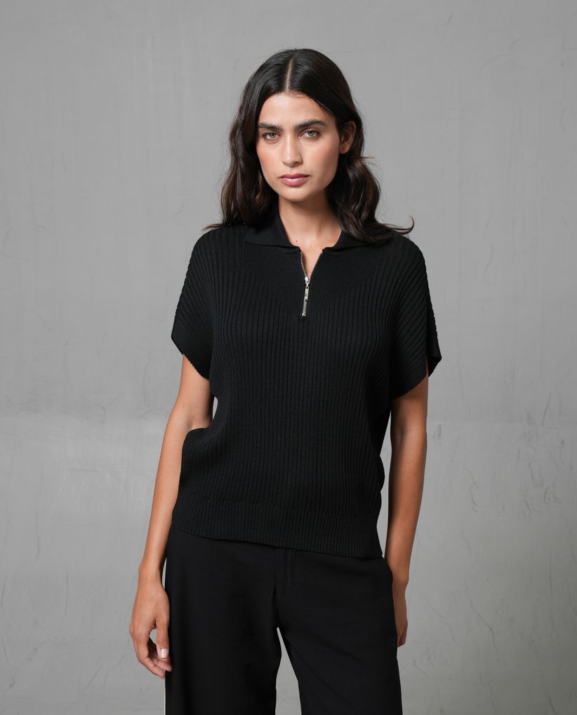 Camisa tejida con cierre en frente para mujer