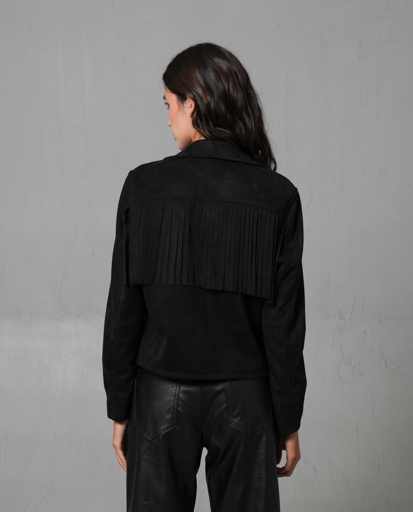 Chaqueta Biker con flecos y efecto gamuza para mujer