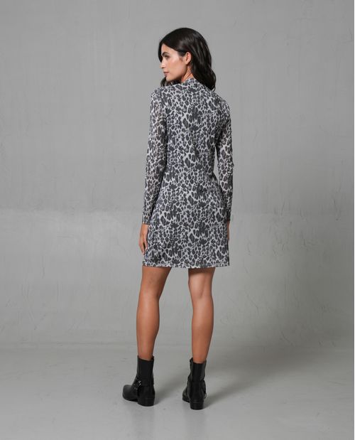 Vestido corto tipo malla de animal print para mujer