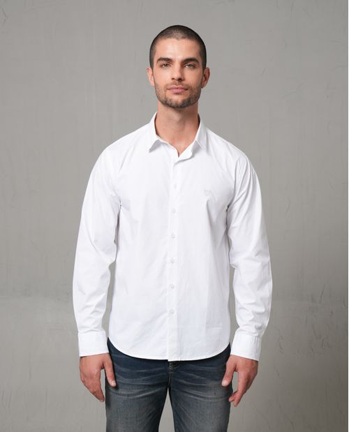 Camisa manga larga con mini bordado para hombre