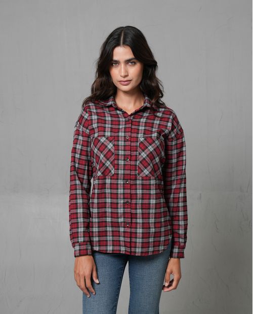 Camisa tipo leñadora a cuadros para mujer